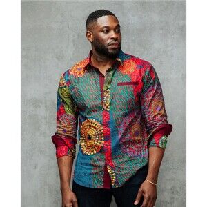 D'IYANU African Print Traditional Button Up Shirt Men's 3XL Casual Art To Wear